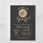 80th Birthday Invitation Black and Gold Glitter