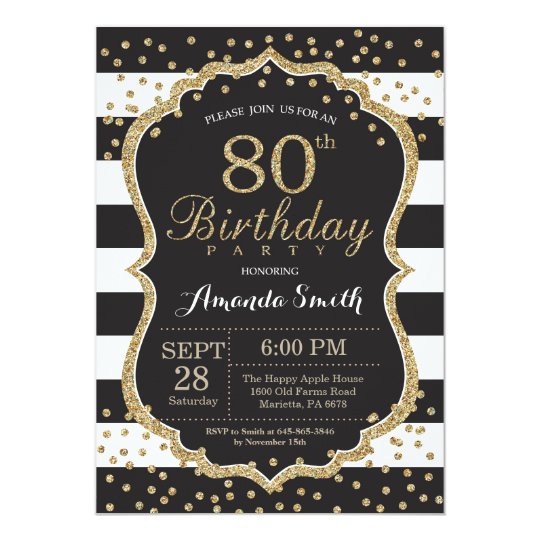 80th birthday invitation black