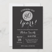 80th Birthday Invitation Black and Silver Glitter | Zazzle