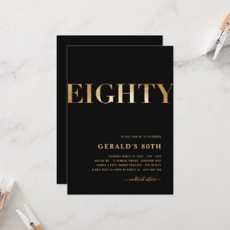 80th Birthday Invitation | Black & Gold | for Men