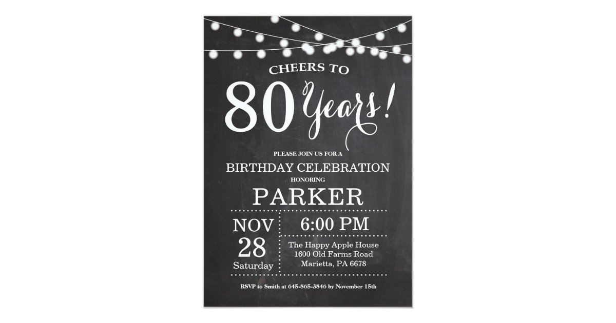 80th Birthday Invitation Chalkboard | Zazzle.com