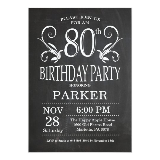 80th Birthday Invitation Chalkboard Floral | Zazzle.com