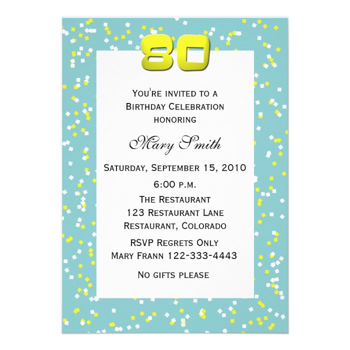 80th Birthday Invitation    Confetti Invitation