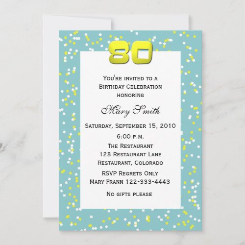 80th Birthday Invitation -- Confetti