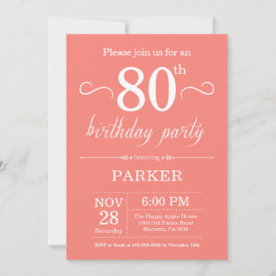 80th Birthday Invitation Coral