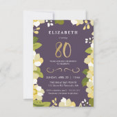 80th Birthday Invitation, Customize Floral w/ Gold Invitation (Front)