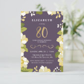80th Birthday Invitation, Customize Floral w/ Gold Invitation (Standing Front)