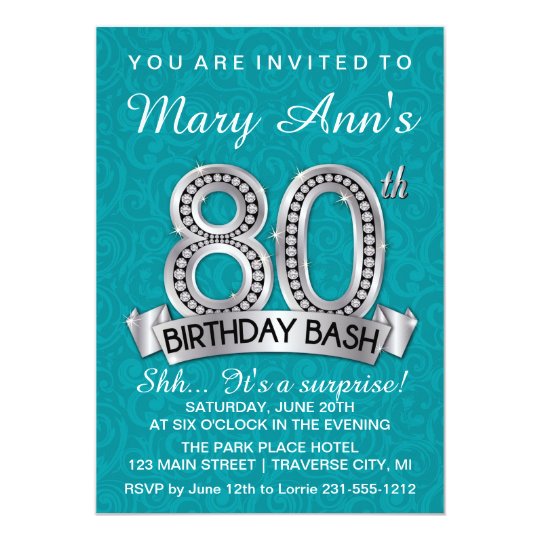 80th Birthday Invitation Diamond Milestone Invite | Zazzle.com