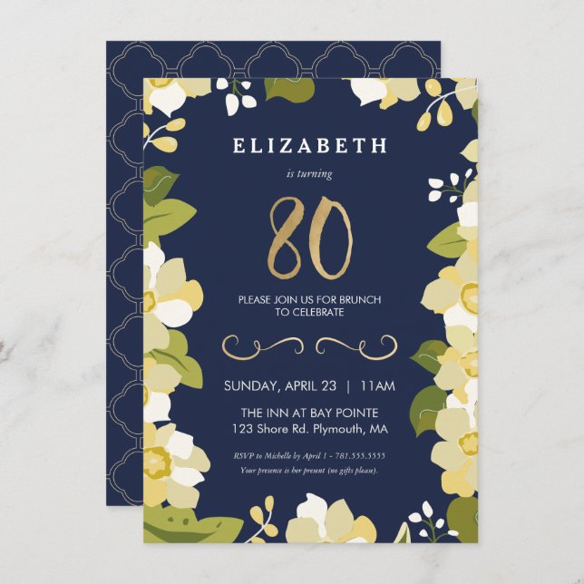 80th Birthday Invitation, Eightieth Customize Invitation (Front/Back)