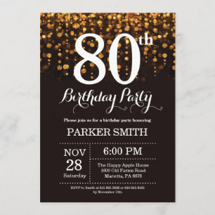 80th Birthday Invitation Gold Glitter