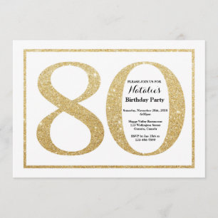 80th Birthday Invitation Gold Glitter
