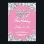 80th Birthday Invitation Pink and Silver Diamond<br><div class="desc">80th Birthday Invitation. Pink and Silver Rhinestone Diamond. Elegant Birthday Bash invite. Adult Birthday. Women Birthday. Men Birthday. For further customization,  please click the "Customize it" button and use our design tool to modify this template.</div>