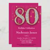 80th Birthday Invitation Pink Gold Diamonds Adult (Front/Back)