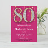 80th Birthday Invitation Pink Gold Diamonds Adult (Standing Front)