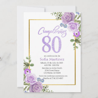 80th Birthday Invitation - Purple Flower Theme 