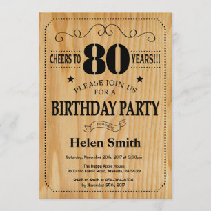 80th Birthday Invitation Rustic Wood