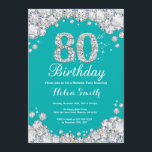 80th Birthday Invitation Teal and Silver Diamond<br><div class="desc">80th Birthday Invitation. Teal and Silver Rhinestone Diamond Teal Turquoise Aqua Background. Elegant Birthday Bash invite. Adult Birthday. Women Birthday. Men Birthday. For further customization,  please click the "Customize it" button and use our design tool to modify this template.</div>