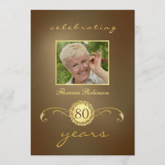 80th Birthday Invitations - Antique Gold Monogram