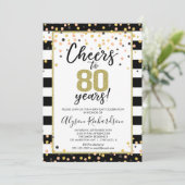 80th birthday invitations, black and gold cheers invitation (Standing Front)