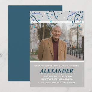 80th birthday invitations Men Confetti Photo Navy