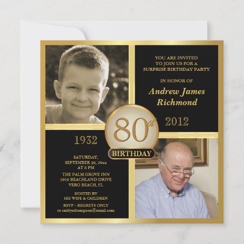 80th Birthday Invitations Then  Now 2 Photos