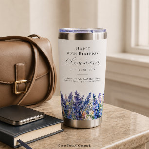 80th Birthday July Birth Flower Custom Gift Insulated Tumbler