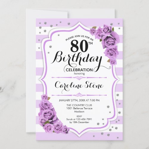 80th Birthday _  Lavender White Purple Flowers Invitation