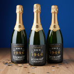 80th Birthday Legend Add Your Name 1946 Vintage Sparkling Wine Label<br><div class="desc">Born in 1946 and celebrating their 80th birthday we have the ideal sparkling wine bottle labels. The black background with a white and gold vintage typography design design is simple and yet elegant with a retro feel. Easily customize the text of this birthday label using the template provided. More gifts...</div>