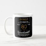 80th Birthday Legendary Black Gold Retro Coffee Mug<br><div class="desc">For those celebrating their 80th birthday we have the ideal birthday party gift coffee mug with a vintage feel. The black background with a white and gold vintage typography design design is simple and yet elegant with a retro feel. Easily customize the text of this birthday gift mug using the...</div>