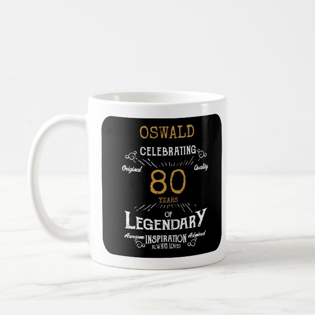 80th Birthday Legendary Black Gold Retro Coffee Mug (Left)