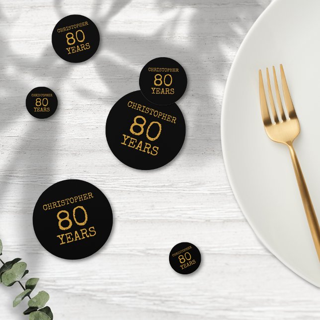 80th Birthday Legendary Black Gold Retro Confetti (For those celebrating their 80th birthday we have the ideal birthday party confetti )