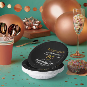 80th Birthday Legendary Black Gold Retro Paper Bowls