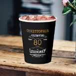 80th Birthday Legendary Black Gold Retro Paper Cups<br><div class="desc">For those celebrating their 80th birthday we have the ideal birthday party cups with a vintage feel. The black background with a white and gold vintage typography design design is simple and yet elegant with a retro feel. Easily customize the text of this birthday plate using the template provided. Part...</div>