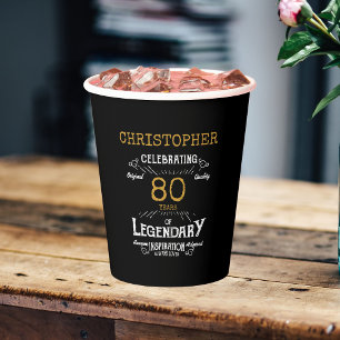 80th Birthday Legendary Black Gold Retro Paper Cups