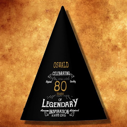80th Birthday Legendary Black Gold Retro Party Hat