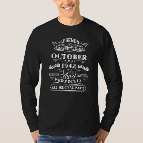 80th Birthday  Legends Born In October 1942 80 Yrs T_Shirt