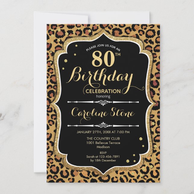 80th Birthday - Leopard Print Invitation (Front)