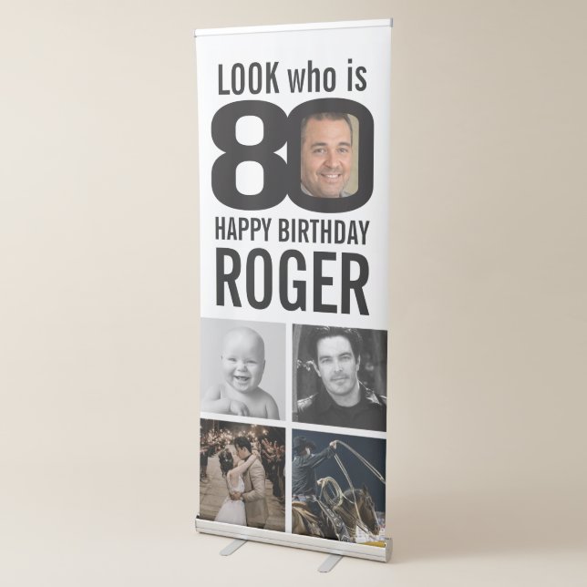 80th birthday look 80 custom photos name mono retractable banner (3/4)