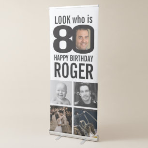 80th birthday look 80 custom photos name mono retractable banner