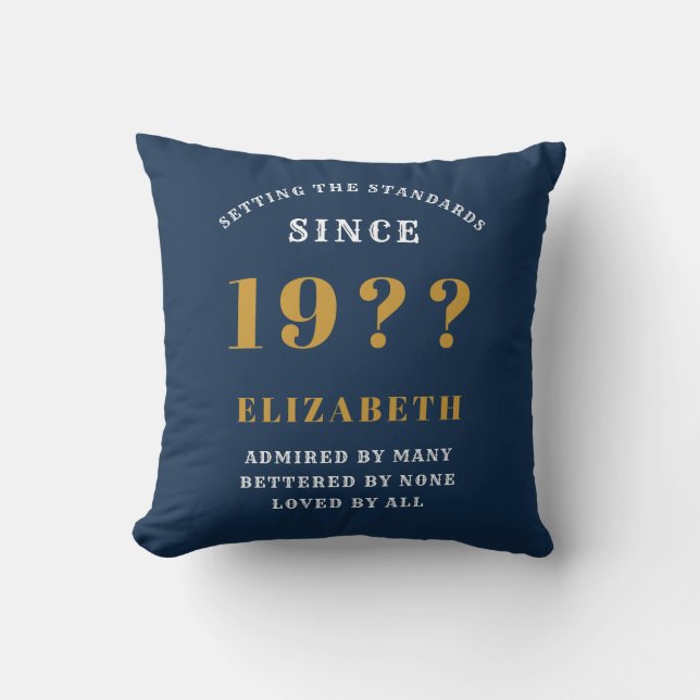 80th Birthday Loved Add Your Name Year Blue Gold Throw Pillow (Front)