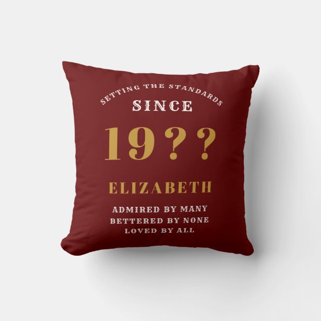 80th Birthday Loved Add Your Name Year Red Gold Throw Pillow (Front)