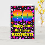 [ Thumbnail: 80th Birthday: Loving Hearts Pattern, Rainbow # 80 Card ]