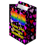 [ Thumbnail: 80th Birthday: Loving Hearts Pattern, Rainbow # 80 Gift Bag ]