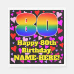 [ Thumbnail: 80th Birthday: Loving Hearts Pattern, Rainbow # 80 Napkins ]