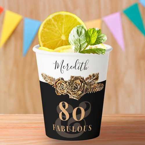 80th Birthday Luxury Golden Flowers Elegant Classy Paper Cups