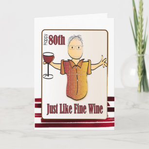 80th Birthday Male Cartoon Wine Toast Funny   Card