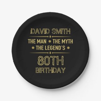 80th Birthday Man Myth Legend Paper Plate