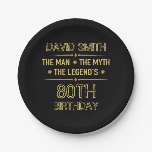 80th Birthday Man Myth Legend Paper Plates