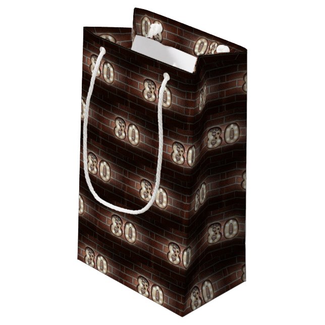 80th birthday-marque lights on brick small gift bag (Back Angled)