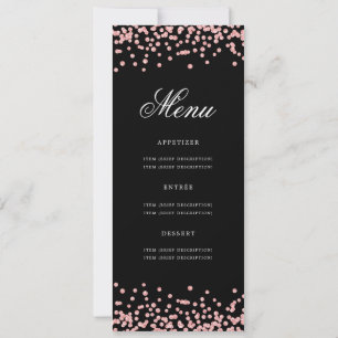 80th Birthday Menu Rose Gold Confetti Black Invitation